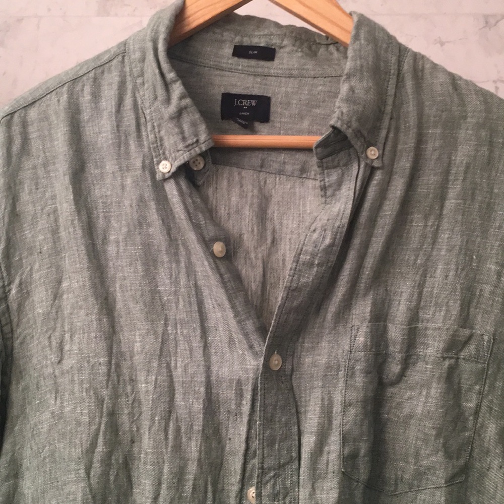 J Crew Green Linen Shirt